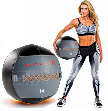 Bionic Body Soft Medicine Ball viktad slam väggboll för konditionsträning och kärnträning – perfekt för knäböjning, lunga och partnerkastning – 6, 10, 14, 20 pund 15 pund (6,4 kg)