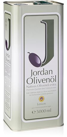 Jordan Olivenöl, Natives Extra Olivenoel, in Kanister 5 Liter | von der griechischen Insel Lesbos, traditionelle Handernte, kaltextraktion am Tag der Ernte, Retro-Design mit Ausgiesser