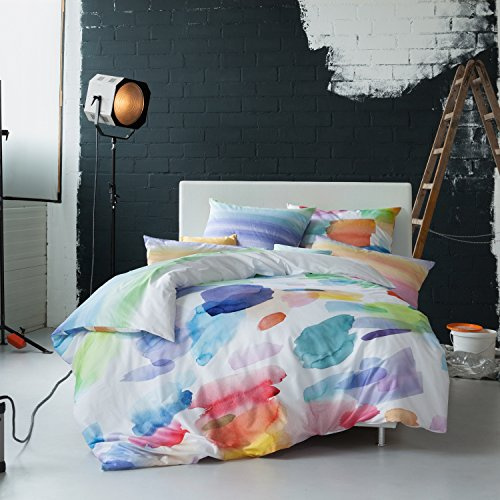 ESTELLA Mako Satin Wendebettwäsche Splash Multicolor – 100% Baumwolle – seidige Premium Bettwäsche mit Aquarell Design, atmungsaktiv & hautfreundlich – Made in Germany – 200x200 cm + 2X 80x80 cm