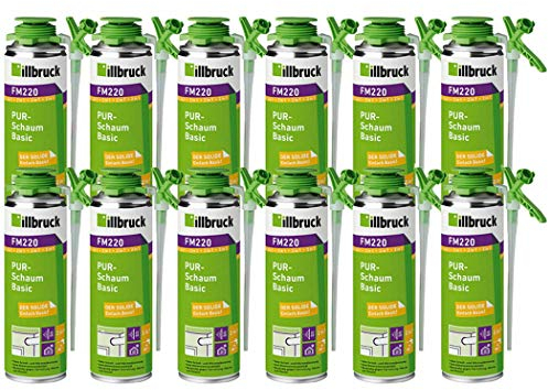 SET illbruck 12x FM220 PUR-Schaum Montageschaum Pistolenschaum Dosen á 500ml zur Verfüllung der Anschlussfugen von Fenster- und Türrahmen, Dämmung und Isolierung