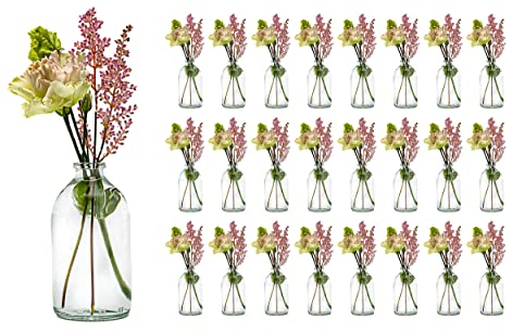 casavetro 24 x Mini Vase Glasfläschchen kleine Flasche Tischvasen Set Glas Deko-Flaschen Väschen Vasen Hochzeit-Deko_(TR 100ml ohne Korken)