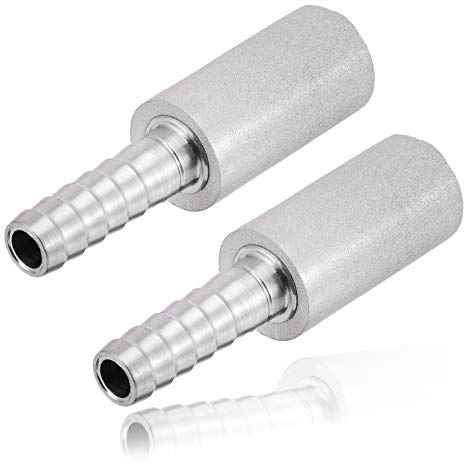 JoyTube Stainless Steel Aeration Stone, 0.5 Micron Diffusion Stone with 1/4 Hose Barb, Stainless Steel Aeration Oxygenation Stone Carbonating Stone for Home Brewing Beer (Pack of 2)