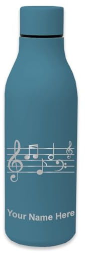 LaserGram Double Wall Stainless Steel Water Bottle, Music Staff, Personalized Engraving Included (Slate Blue)