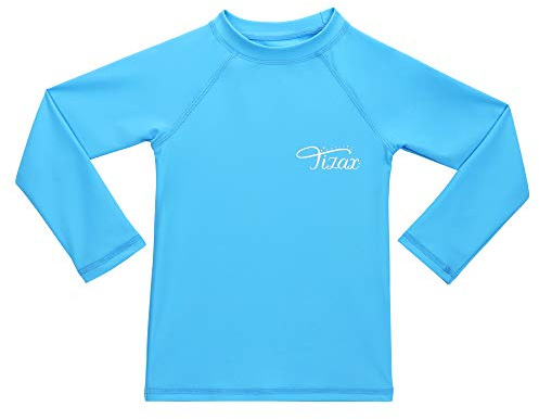 TIZAX Rash Guard Bambina Maglia Nuoto UV Protettiva con Maniche Lunga Costume da Bagno per Ragazze Asciugatura Rapida Blu 110