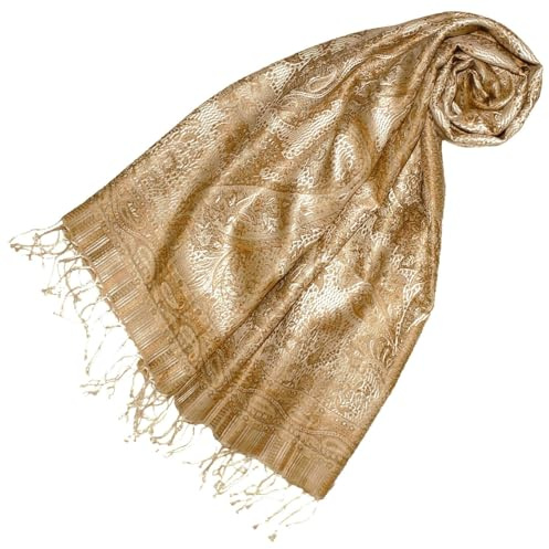 Lorenzo Cana lyx pashmina dam – halsduk omslutning jacquard vävd 100 % siden paisley mönster sidenhalsduk guld beige 78654