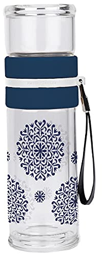 infinite by GEDA LABELS (INFKH) Botella de cristal unisex juvenil con colador de té, Transparente/Azul, 400 ml