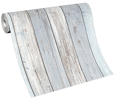 Erismann 10200-10 Papier peint non tissé style ancien Bois rustique Bleu/gris