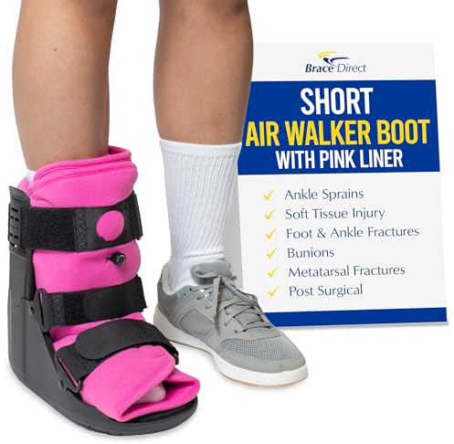 Brace Direct Women’s Short Air CAM Walker Boot - Pink Lined Fracture Boot with Air Pump for Foot & Ankle Fractures, Injuries, Sprains, and Post Op Recovery L4361 (Medium - US Shoe Women 8.5-11.5