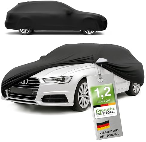 WALSER Premium Abdeckung Auto Indoor Stretch Plus Qualitätssieger Sehr Gut* - Autoplane Indoor Abdeckplane Car Cover Auto Abdeckung Stoff Autogarage Größe 6 Kombi schwarz