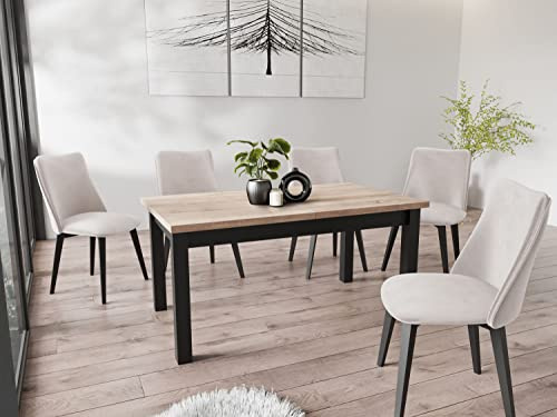 WFL GROUP Moderner Rechteckiger Ausziehbarer Esstisch - Platzsparend - Schwarze Holzbeine - 160 bis 240 cm - Hergestellt in EU - 160 x 90 cm - Sonoma Eiche