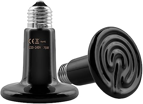 Caldarax 2 Stück 75W Keramik Reptilien Wärmelampe, E27 Heizlampe, AC 220V, für Tiere Terrarium, für Reptilien Schildkröte, Eidechse, Schlange, Spinne, Küken