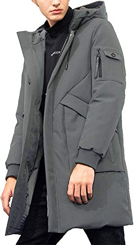 Cappotti invernali impermeabili con cappuccio antivento spesso Parkas lunghi imbottiti da uomo, grigio, S Taille Tall