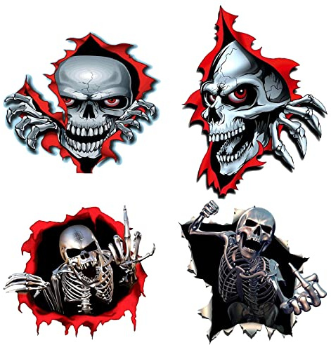 Wenxiaw 4 Stücke Skull Aufkleber Auto Totenkopf Sticker Totenköpfe Autoaufkleber Stickers Motorsport Schädel Aufkleber Motorrad Vintage Aufkleber Sticker für Motorrad Fahrrad Roller Oder Auto