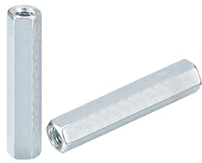 sourcing map 6pcs M6x10x50mm Coupling Nuts - Galvanized Carbon Steel Hex Threaded Rod Coupler for Furniture, Electronic, Industrial