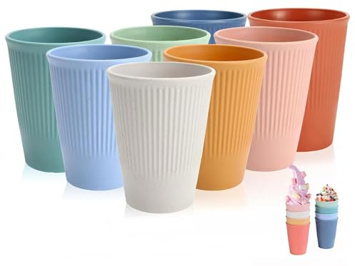 WANBY Plastic Drinking Cups 325ml 8 Pcs Colorful Tumblers Drinking Glasses Dishwasher Safe Water Cup for Water Juice Cocktail Portable Camping (Multicolor)