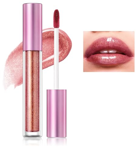 Prreal Glitter Lip Gloss, Shine Diamond Liquid Lipstick, Pearl Shine Lip Plumper Gloss, Non-Sticky Long Lasting Lip Glaze Lip Tinted, Chameleon Laser Lip Eyeshadow Face Makeup Cosmetics,#05 Pink