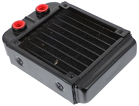 Radiatore in Alluminio Nero per Raffreddamento Liquido CPU del Computer | Scambiatore di Calore Efficiente, Dissipatore Interno per Componenti, Pannelli Laterali Lisci, Bocca Filettata, Design Nero