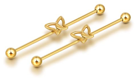 16G 14G Butterfly Industrial Piercing Jewellery 38mm Barbell Scaffold Piercing Earrings CZ Industrial Bar Cartilage Piercing Jewellery