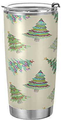 Anticsao Christmas Tree Tumbler with Lid and Straw, Insulated Stainless Steel Tumbler Cup, Double Walled Travel Coffee Mug Thermal Vacuum Cups for Hot & Cold Drinks 20oz