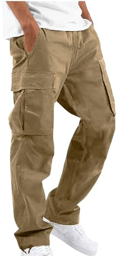 NANAMEEI Pantalon de Travail en Coton Pantalon Cargo Homme Grande Taille Elastique Casual Pantalons Coton avec Multi Poches Kaki XXL