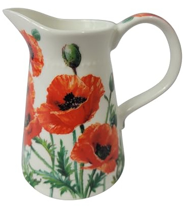11cm Serving Jug by Heritage - Porcelain Pitcher Jug with Unique Poppy Flower Design - Perfect for Water Milk Cream Gravy Sauce or Custard - Great Housewarming or Moving Gift