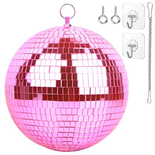 Oversevenls Boule à Facettes Disco 20 cm avec chaîne d'extension et crochet de suspension - Décoration Scintillante pour Fêtes et Événements, Rose
