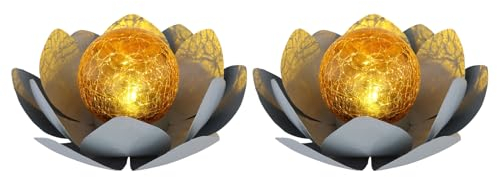 Lot de 2 lampes solaires décoratives en forme de nénuphar avec boule en verre craquelé Gris Ø 25 cm