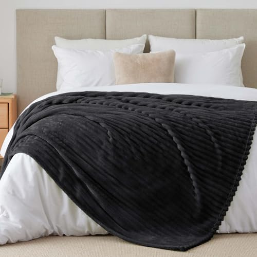 BEDELITE Kuscheldecke Flauschig Deko Decke für Bett, Schwarz, 230x270 | Extra Große Fleecedecke, Cord Überwurf für Wohnzimmer und Schlafzimmer, weiche Wohndecke, Tagesdecke, das ideale Geschenk