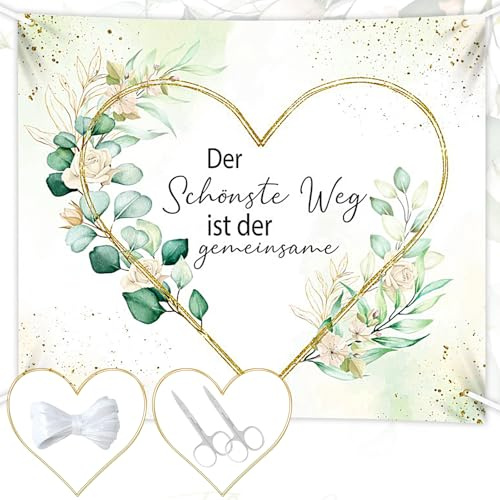 Hochzeitslaken zum Ausschneiden, Herz Ausschneiden Hochzeit Laken Hochzeit | 200x180cm mit 2 Scheren und Seil Bettlaken Hochzeit Ausschneiden Perfekt für Hochzeitsdekorationen Love banner kit Standesamt