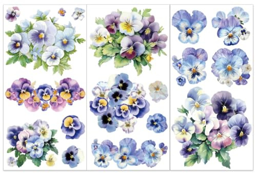 OLYCRAFT 3pcs/Set Pansy Rub on Transfers for Furniture and Crafts 15x30cm Flower Decor Transfer Stickers Floral Rub on Decals for Wood Furniture Scrapbooking Home Decorations
