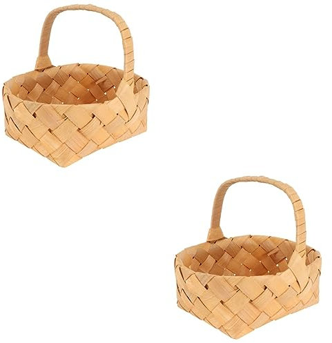 Amosfun 2 Pcs Hand-woven Wicker Storage Basket Lid Candy Fruit Basket Wedding Packaging Multi-use Household Container