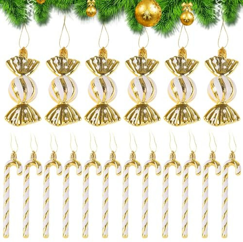 18 Stück Zuckerstangen Weihnachten Deko Weihnachts-Zuckerstangen-Ornamente Süße Weihnachtsanhänger Weihnachtsbaum Deko Weihnachtskugeln Glitzer Weihnachtsbaumschmuck (golden)