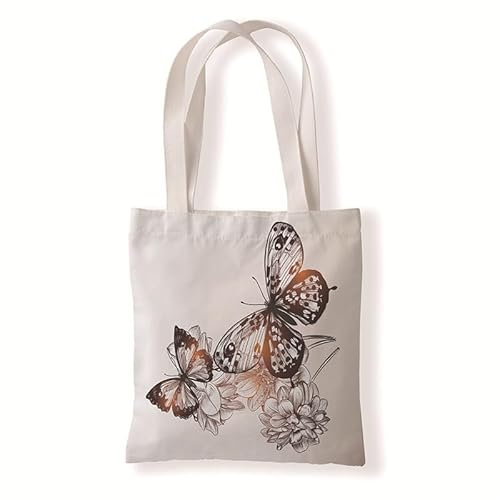 Homeyang Jutebeutel Brauner Orange Schmetterling Stoffbeutel Canvas Wiederverwendbare Beuteltasche Damen Kinder Büchertasche Einkaufsbeutel mit Henkeln Stofftasche Waschbar Tote Bag 33x37 cm