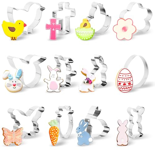 HYran Edelstahl Ausstechformen Ostern, 12-Teiliges Ausstecher Ostern, Plätzchenausstecher, Keksausstecher Ostern, Plätzchen Ausstecher Ostern, Ausstecher Hase