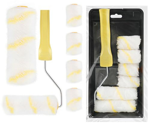 Tapvai Farbroller Wandfarbe set 8 Pieces, Malerrolle 4 inch 2 inch, Malerset Rollengriff Der Ergonomische, Farbroller mit Tank, Painting Accessories, Painter Roller Set Um Wänden Heimdekorationsset