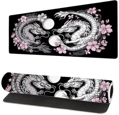 Large Mouse Mat Black XXL 27.6x11.8 inch, Gaming Mouse Pad Dragon Desk Accessories, Non Slip Waterproof Rubber Base Mouse Mats for Desk, Mousepad Washable, Mousemat with Stitched Edges for Office I-3
