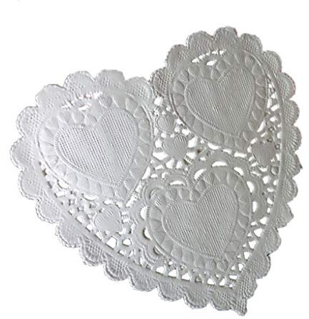Centrino di carta a forma di cuore, 100 pezzi, 10 cm, tovaglietta bianca