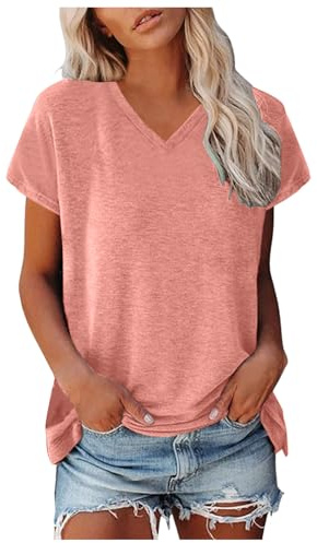 Tee Shirt Femme à Manches Courtes Col en V Décontracté T-Shirt en Coton D'été Lâches Hauts Chic Amples Chemises Blouse de Base pour Sport Fitness Yoga 2026