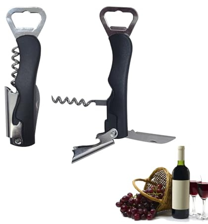 HLCM Universal Wine Opener - 2PCS Screw Wine Opener - Wine opener with foil knife and remover ideal for home and outdoor picnics (2, black)