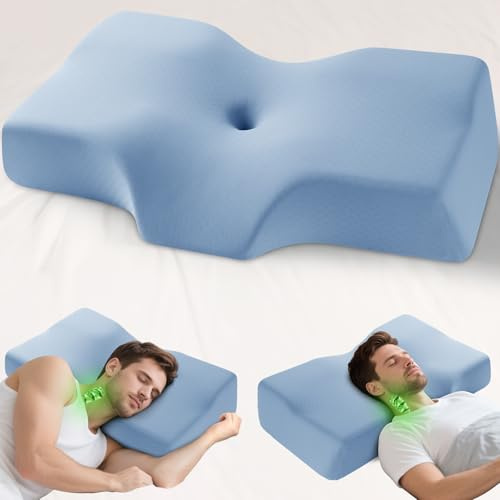 Almohada cervical de espuma viscoelástica para dolor de cuello y hombros, almohada ortopédica ajustable con diseño hueco, almohada de cama con funda refrescante lavable para personas que duermen de