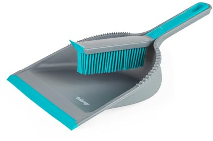 Beldray Antibac Pet Plus+ Dustpan & Rubber Brush Set – Non-Scratch Bristles, Hard Flooring, Antibacterial Treated, Dustpan with Plastic Ridged Teeth, Raised Feet for Angled Cleaning, Clips Together