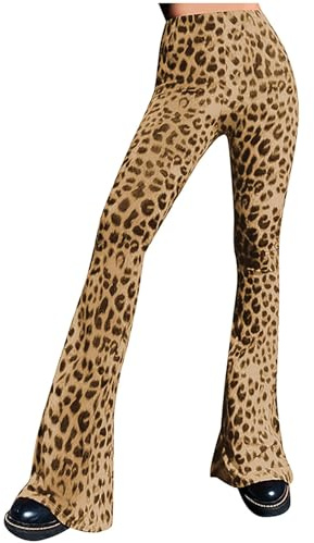 Huoghebg Leo Leggings Damen, Flared Yogahose Bootcut Yoga Hosen High Waist Leopard Schlaghose Blickdicht Leggins Jogginghose Weiche Jazzpants Leopardmuster mit Bauchkontrolle Fitness Casualhose