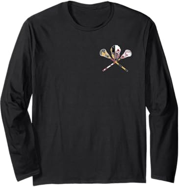 Boys Lacrosse Helmet Sticks LAX Maryland Flag Gift Long Sleeve T-Shirt