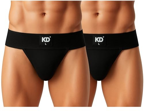 KD Willmax Regent Gym Jockstrap - Sospensorio da uomo, in cotone, con cintura morbida, copertura posteriore completa, vestibilità sportiva, Nero - Confezione da 2, L