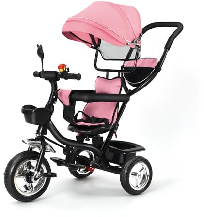 Laufrad Dreirad, Laufräder Kinderdreirad mit schubstange, Dreirad Lauffahrrad für Kinder ab 1 Jahre Jungen Mädchen Geschenk (Rosa-4 in 1)
