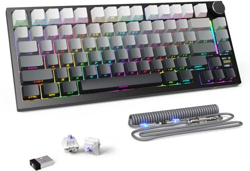 MAMBASNAKE Attack Shark X820 Ultra Mekaniskt Gaming Tangentbord med Kabel/BT/2.4G Trådlöst, QWERTY TKL 75% Gasket Hot-Swap, TFT-skärm & Knob, LIGHTSYNC RGB Backlit, Spiralkabel - Gift Switch/Svart
