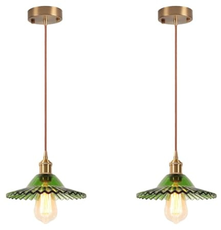 LIGINOK Lot de 2 Vintage Lampe Suspension Industrielle en Verre Luminaire Suspendue E27 Lustre de Plafond pour Salon Chambre Restaurant Café Bar Loft (Vert)
