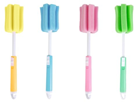 4 Pcs Washing-Up Sponges With Handle – Soft Dishwashing Foam Cleaning Brushes for Cups, Mugs, Kettles, Wine Glasses,Sponge With Handle,Bottle Brushes For Cleaning(Pink, Green, Blue, Yellow)