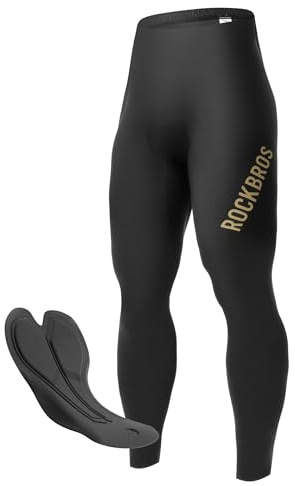 ROCKBROS Pantaloni da Ciclismo Lunghi Uomo Estivo con Fondello Senza Cuciture, Pantaloni Bici Imbottiti Traspirante Elastico e Asciugatura Rapida, per MTB Bici da Strada Bicicletta, Nero