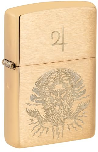 Zippo Mechero - God Jupiter, Brushed Brass, Laser Engrave - Recargable - Reutilizable - Diseño Resistente al Viento - Caja de Regalo - Hecho en EE. UU.